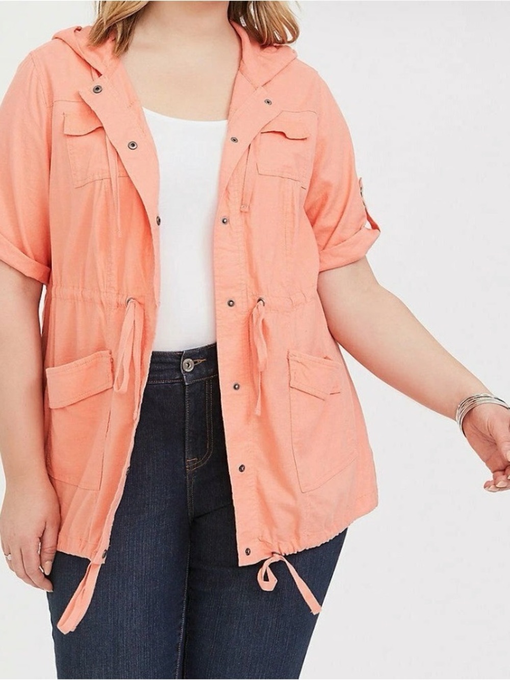 Torrid Coral Linen Blend Hooded Utility Anorak Jacket 4XL
